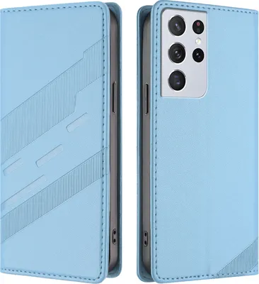 Produktbild von Hülle für Samsung Galaxy S21 Ultra 5G, Kunstleder Brieftaschen Handyhülle mit Kartenfach und Standfunktion Hellblau