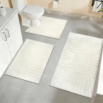 Produktbild von Badematten Set 3-teilig, Mikrofaser, rutschfest, wasserabsorbierend, für Badezimmer, weiß