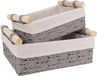 Produktbild von 2-stufiger Papierdraht-Wickelkorb, boho-Design, mit Holmgriff, Wickelkorb, Wickelkörbe, Wickeltisch, Organizer, Holzgriff, für Kinderzimmer und Wohnzimmer