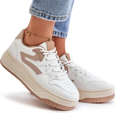 Zdjęcie produktu dla Damskie Sneakersy Z Eko Skóry Na Platformie Biało-Beżowe Henizore 38