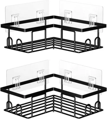 Produktbild von Famanu Duschcaddy Set 2-teilig - Bohrfreies, selbstklebendes Eckregal, schwarz