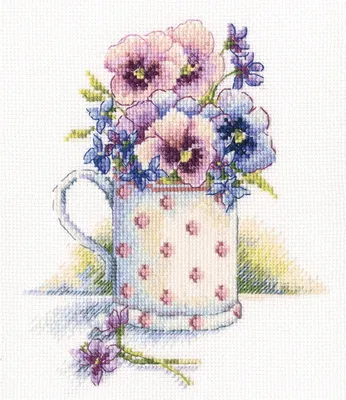 Obrázek produktu pro Sada na výšivku křížkem RTO "První fialky", rozměry 13,5 x 16 cm
