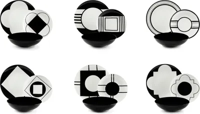 Image de Excelsa set de vaisselle 18 pièces Agorà, porcelaine et stoneware, noir et blanc