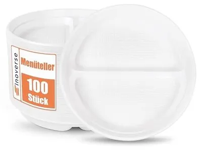 Zdjęcie produktu dla Talerze plastikowe wielokrotnego użytku 2 częściowe 22 cm 100 szt.