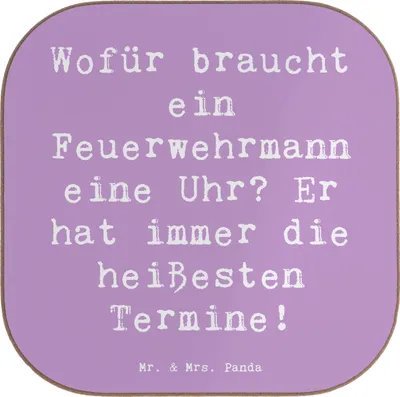Produktbild von Mr. & Mrs. Panda Getränkeuntersetzer Spruch Feuerwehrmann Termine - Lavendeltraum - Geschenk, Respekt und Bewunderung, Berufsalltag, Geschenkideen, Feuerwehrwesen, Berufe