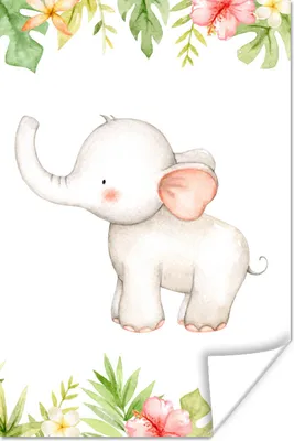 Produktbild von MuchoWow® Poster Elefant - Blumen - Aquarell 60x90 cm - Wanddekoration