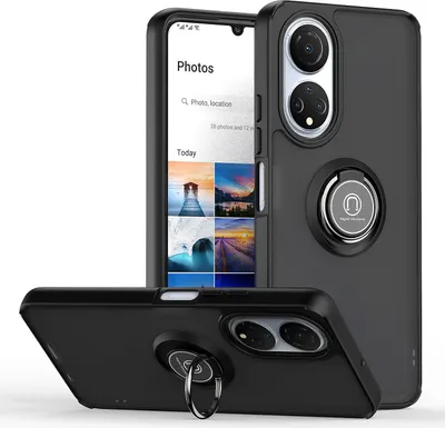 Produktbild von Honor X7 Hülle, Ring Halter Ständer Matte Transluzent TPU Rahmen Stoßfest Schutzhülle für Honor X7 Schwarz