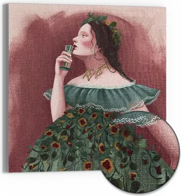 Produktbild von DEQORI Hybrid Leinwand Bild 50x50 cm 'Grüne Eleganz' Wandbild Glas flach modern