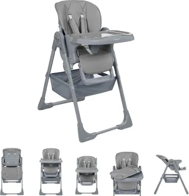 Produktbild von Kikkaboo Kinderhochstuhl Comfy höhenverstellbar, Gurt, Doppeltablett, klappbar hellgrau