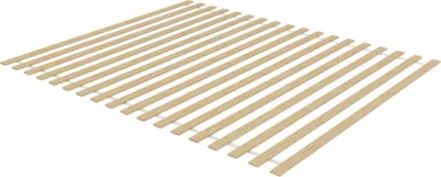 A slatted bed base is shown on a white background.