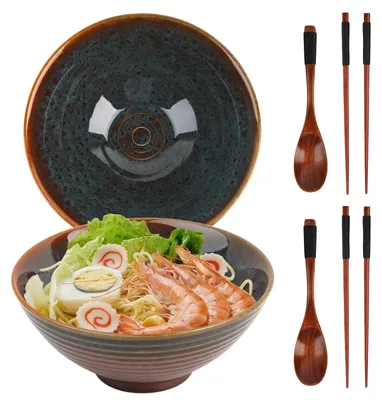 Ramen Kommen Set 2x1200 ml Keramikschalen mit Essstäbchen & Löffel