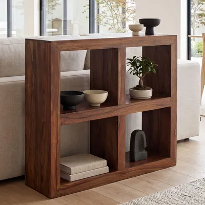 Produktbild von FineBuy Standregal Sheesham Massivholz 82 cm hoch 4 Böden Design Holzregal Naturprodukt Landhaus Beistelltisch