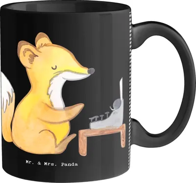Produktbild von Mr. & Mrs. Panda Tasse Online Redakteur Herz - Schwarz - Geschenk, Kaffeebecher, Teetasse, Trinkbecher, Kaffeepott, Kaffeetasse