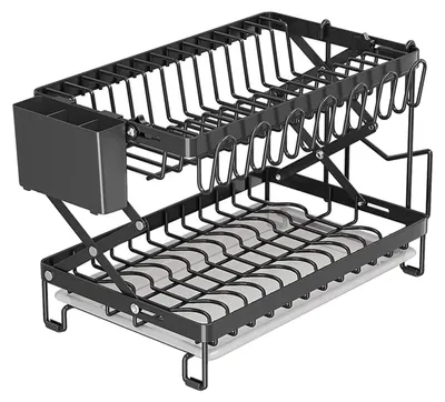 Obrázek produktu pro Odkapávač na nádobí, dvoupatrový design, úspora místa a nastavitelný, černý, L, 2 patra