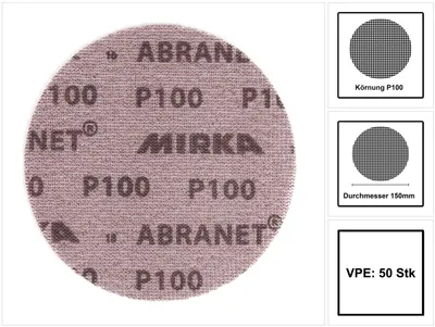 Zdjęcie produktu dla Mirka ABRANET tarcze szlifierskie Grip 150mm P100 50 szt. ( 5424105010 )