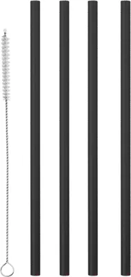Produktbild von Strohhalme schwarz 12er Set wiederverwendbar, Metaltex mit Reinigungsbürste