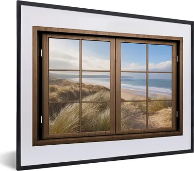 Produktbild von MuchoWow® Gerahmtes Poster Durchblick - Strand - Holz 40x30 cm - Poster mit Schwarzem Bilderrahmen Wandposter Rahmen Foto Bilder - Bilderrahmen - Poster im Rahmen