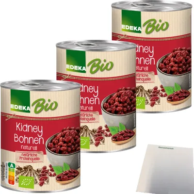 Produktbild von Edeka Kidney Bohnen dunkelrot 3er Pack (3x400g Dose) + usy Block