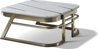 Image de Table basse en bois naturel et acier inoxydable, design moderne
