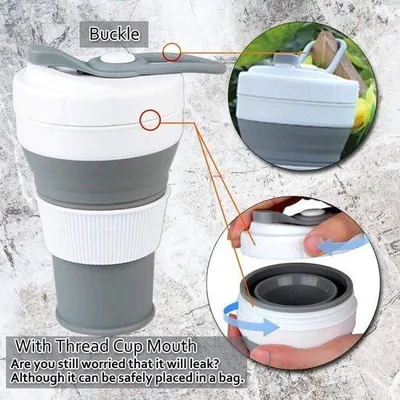Image de Tasse à café en silicone, 450 ml, grise, pliable, sans BPA