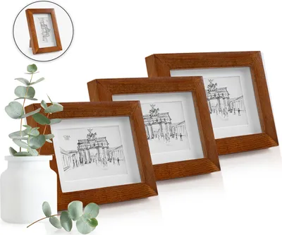 Produktbild von Casa Chic Bilderrahmen 3er-Set aus Holz, Bilderrahmen für Collage, Echtglas Fotorahmen 18x13 cm Groß, Rahmen Stehende oder für die Wand, Vertikal und Horizontal Gebrauchr, Großer Passepartout