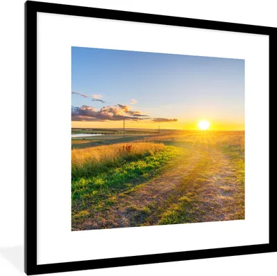 Produktbild von MuchoWow® Gerahmtes Poster Sonne - Natur - Landschaft 40x40 cm - Poster mit Schwarzem Bilderrahmen Wandposter Rahmen Foto Bilder - Poster - Plakat im Rahmen