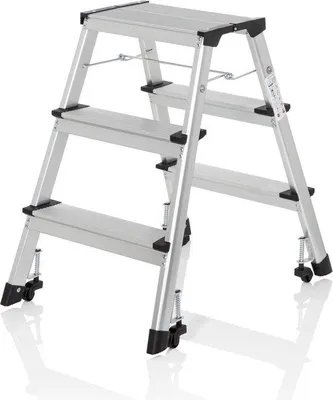 Obrázek produktu pro Hliníkový skládací žebřík se 3 schůdky na obou stranách, nosnost až 150 kg, stříbrný, 830009.