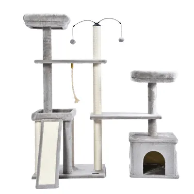 Produktbild von HOME DELUXE - Kratzbaum JAX - Farbe: Grau, Maße: 136 x 124 x 40 cm, Material: Polyester, Sisal, Gestell: MDF I Katzenbaum Kratzpfosten