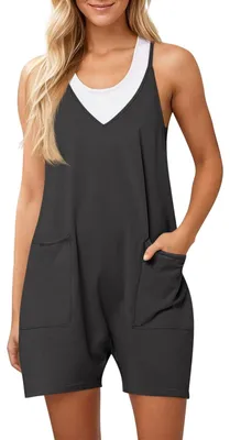 Immagine prodotto di Solidchoice - Pantaloni da lavoro corti da giardino da donna, tuta estiva ampia con grandi tasche, color grigio scuro, taglia S