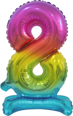 Immagine prodotto di Palloncino in cellophane a forma di numero 8, colorato arcobaleno, in posizione verticale