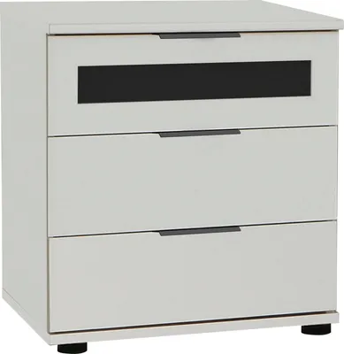 Produktbild von Nachtkonsole Nachtschrank Alicante 52x38x58cm weiß matt Grauglas mit Schubladen