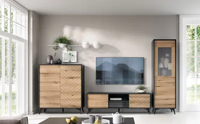 Produktbild von Wohnwand Diamond Anbauwand 3-teilig Evoke Oak schwarz