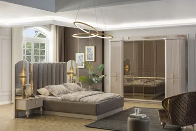 Produktbild von s Schlafzimmer Designer Doppelbett Kleiderschrank Nachttische
