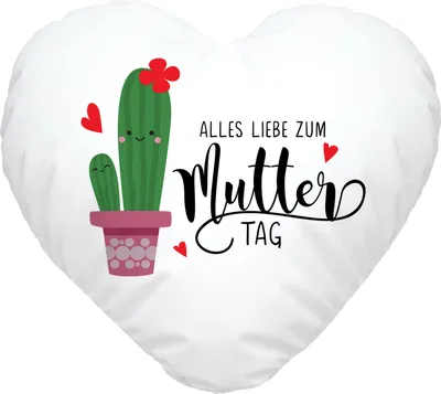 Produktbild von Herzkissen süßer Kaktus Alles Liebe zum Muttertag Geschenk für Mama SpecialMe® weiß Herz-Kissen