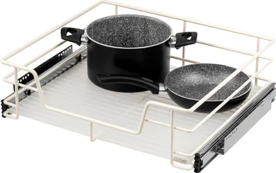 Produktbild von bremermann Teleskopschublade 60 cm mit Einlegeboden, Küchenschublade zum Nachrüsten, Schrankauszug aus Metall, cremeweiß