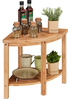 Produktbild von Relaxdays Bambus Eckregal, Küche & Bad, HBT 42 x 55 x 39,5 cm, Standregal, Küchenregal stehend für Arbeitsplatte, natur