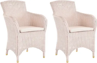 Produktbild von KRINES HOME 2er Set Esszimmersessel Rattan Esszimmerstuhl mit Armlehne Rattansessel Korbstuhl Esszimmer Sessel (Vintage Weiss)