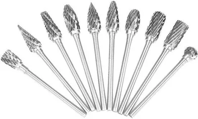 Productafbeelding van Wolfraamcarbide stalen freesjes, roterende vijfset, 10 stuks, dubbelzijdig geslepen, voor metaalbewerking, 2,35 mm schacht
