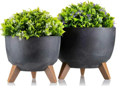 Obrázok produktu pre HowHomely | Kvetináč, sada 2 kvetináčov, čierny kvetináč - 18,3 a 15 cm - kvetinový žľab, kvetináč