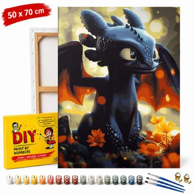 Obrázek produktu pro Obraz podle čísel s rámečkem Szczerbatek: Jak vycvičit draka, 50 x 70 cm