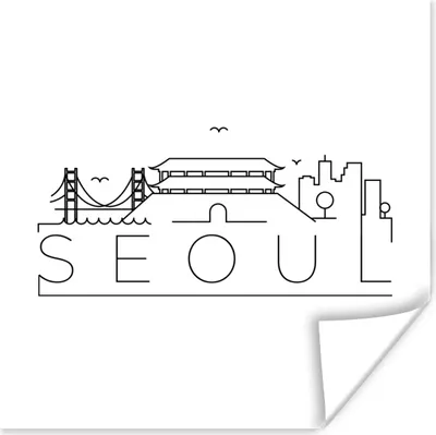 Produktbild von MuchoWow® Poster Skyline "Seoul" schwarz auf weiß 50x50 cm - Wohnzimmerdekoration