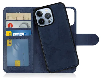 Produktbild von Flip Case für Apple iPhone 13 Pro abnehmbare Magnet Hülle aus Kunstleder in Dunkelblau