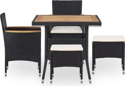 Immagine prodotto di set da pranzo da giardino 5 pezzi in poly rattan nero acacia legno massiccio