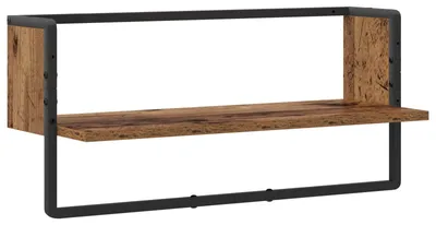 Obrázek produktu pro vidaXL Nástěnná police, držák, masivní dřevo, 65 x 25 x 30 cm, kov, dřevotříska