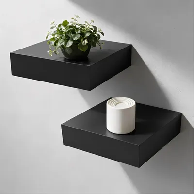 Immagine prodotto di Mensole da parete - 2 pezzi - Design nero - Mensole moderne - Realizzate in MDF resistente - 14,5 x 15 x 3,8 cm - Stile minimalista - Scaffali