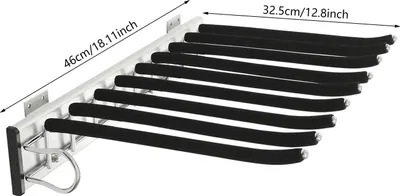 Produktbild von Ausziehbarer Hosenhalter Schrank - Wandmontage Hosenständer 9 Stangen - Leises Gleiten - Flockiert rutschfest - Belastbar 14–16 kg - 46x32,5 cm - Links