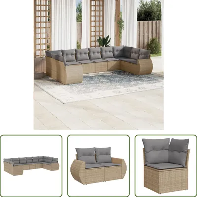 Produktbild von The Living Store 10-tlg. Garten-Sofagarnitur mit Kissen Beige Poly Rattan