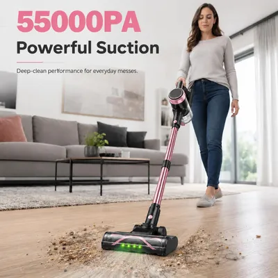 Zdjęcie produktu dla Odkurzacze bezprzewodowe - odkurzacze ręczne - moc ssania 55 kPa - moc 500 W - filtr HEPA - wyświetlacz LCD - bez worków - kolor różowy