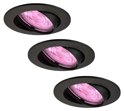 Produktbild von Ledvion 3er Set LED Einbaustrahler Rund Schwarz RGB dimmbar smart