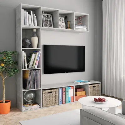 Produktbild von Möbel 3-tlg. Bücher-/TV-Schrank Set Betongrau 180x30x180 cm - Bücherregale 278792